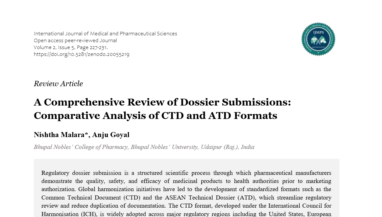 A Comprehensive Review of Dossier Submissions: Comparative Analysis of ...