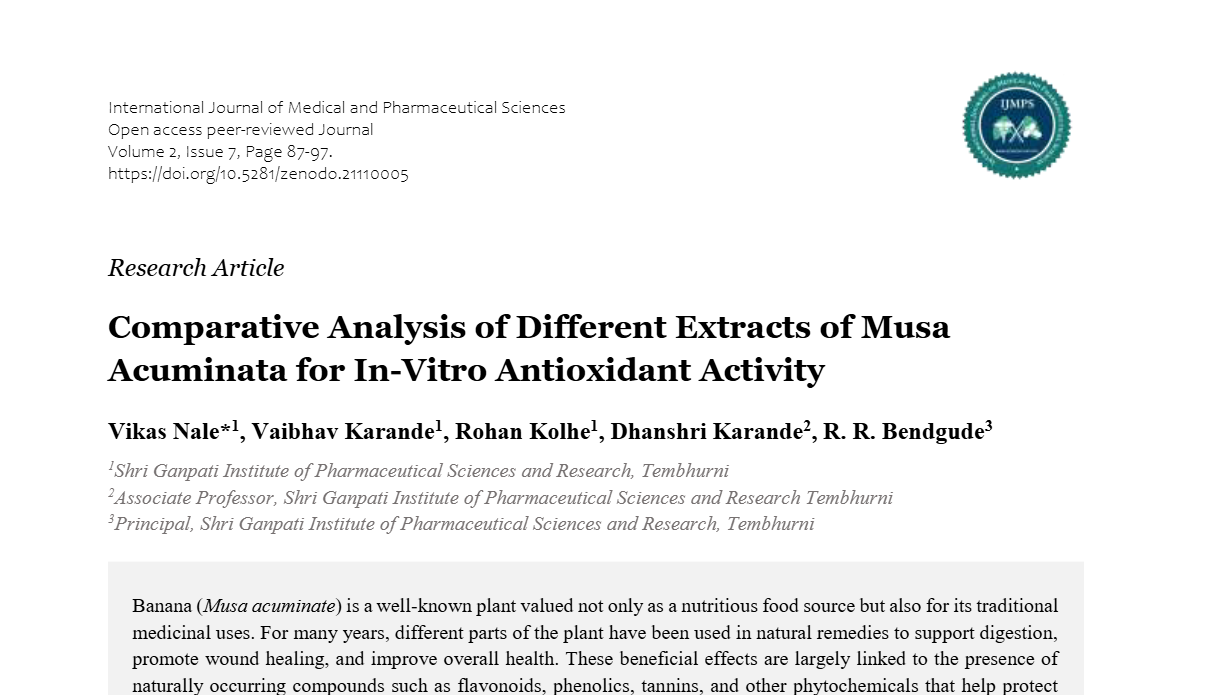 Comparative Analysis of Different Extracts of Musa Acuminata for In-Vitro Antioxidant Activity