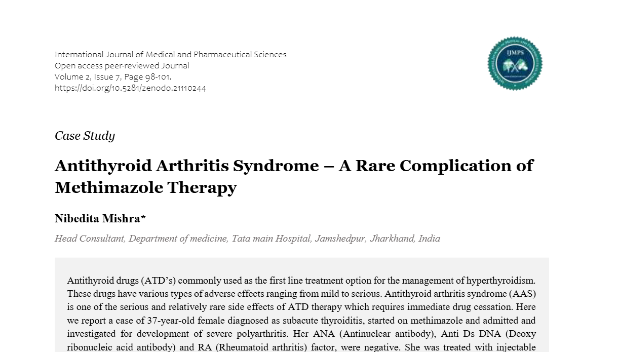 Antithyroid Arthritis Syndrome – A Rare Complication of Methimazole Therapy
