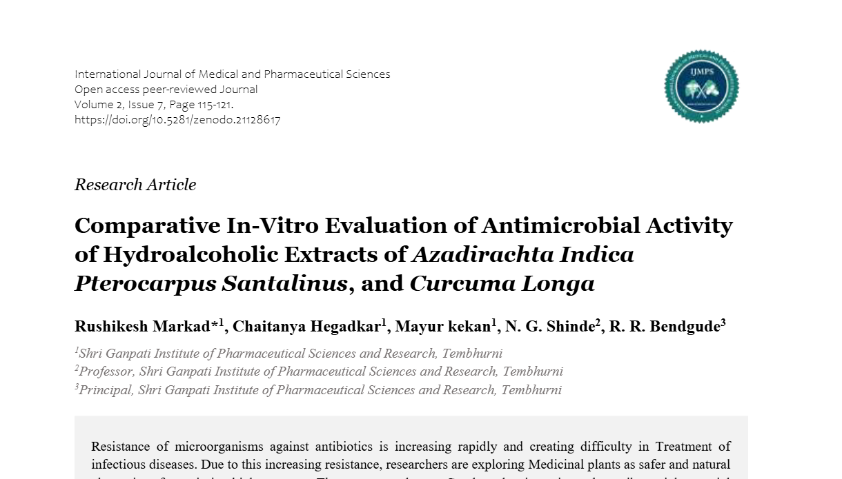 Comparative In-Vitro Evaluation of Antimicrobial Activity of Hydroalcoholic Extracts of Azadirachta Indica Pterocarpus Santalinus, and Curcuma Longa