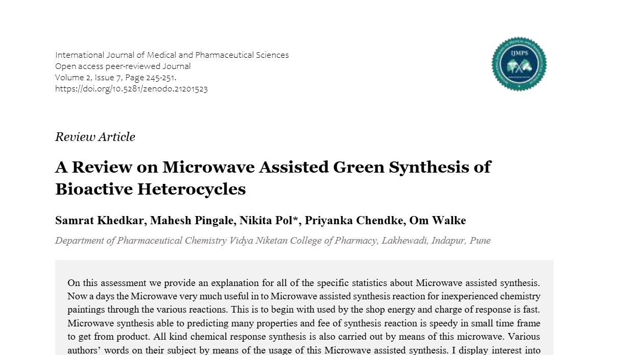 A Review on Microwave Assisted Green Synthesis of Bioactive Heterocycles