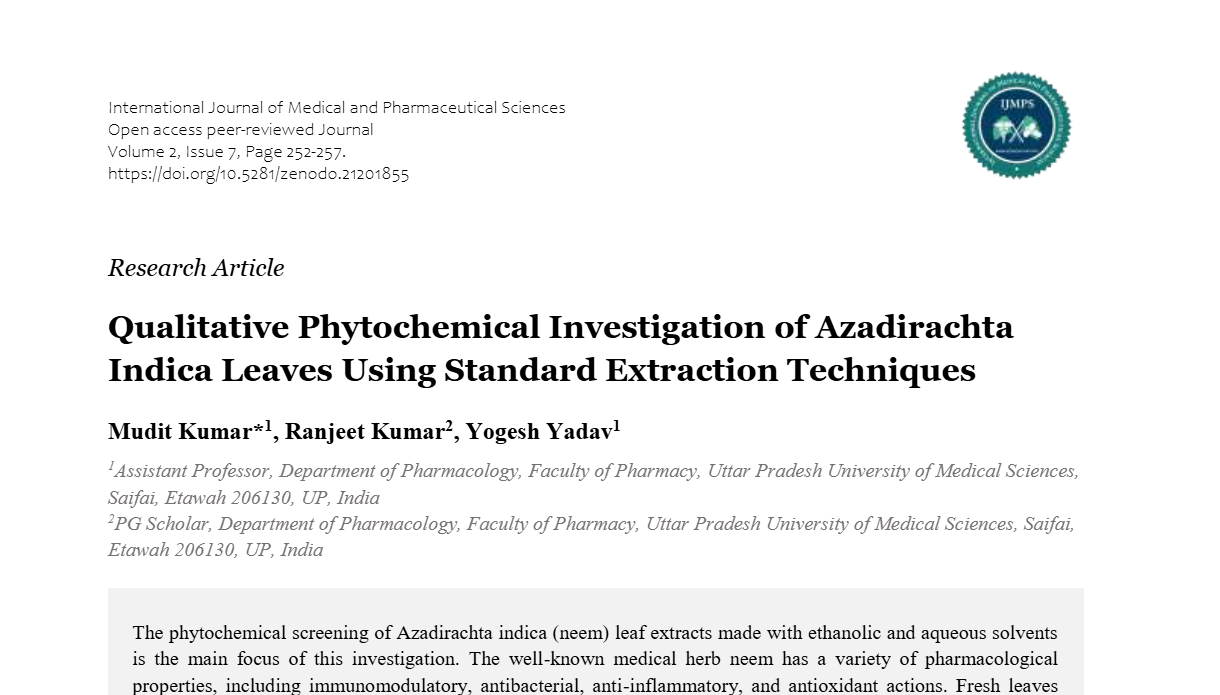 Qualitative Phytochemical Investigation of Azadirachta Indica Leaves Using Standard Extraction Techniques