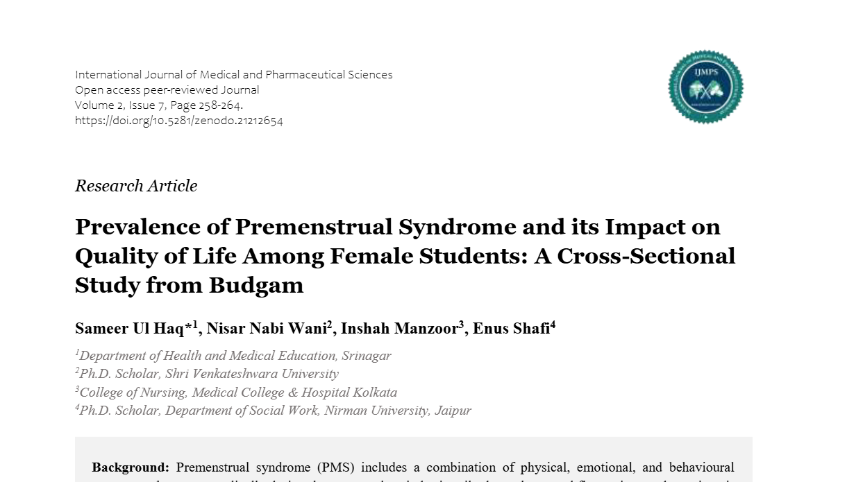 Prevalence of Premenstrual Syndrome and its Impact on Quality of Life Among Female Students: A Cross-Sectional Study from Budgam