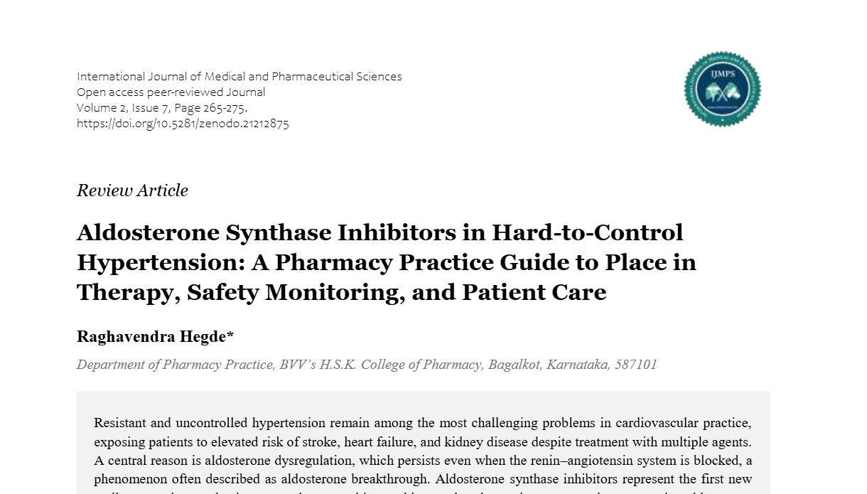 Aldosterone Synthase Inhibitors in Hard-to-Control Hypertension: A Pharmacy Practice Guide to Place in Therapy, Safety Monitoring, and Patient Care