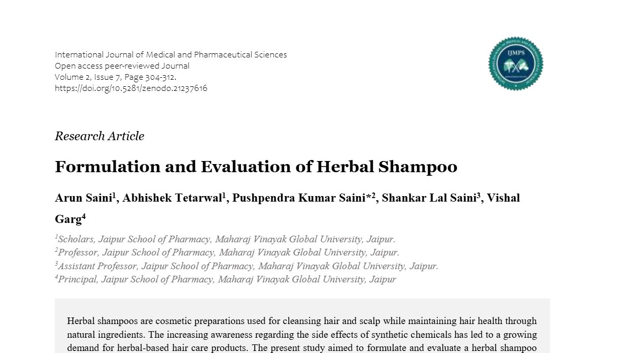 Formulation and Evaluation of Herbal Shampoo