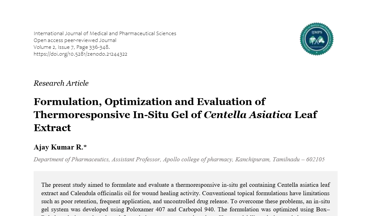 Formulation, Optimization and Evaluation of Thermoresponsive In-Situ Gel of Centella Asiatica Leaf Extract