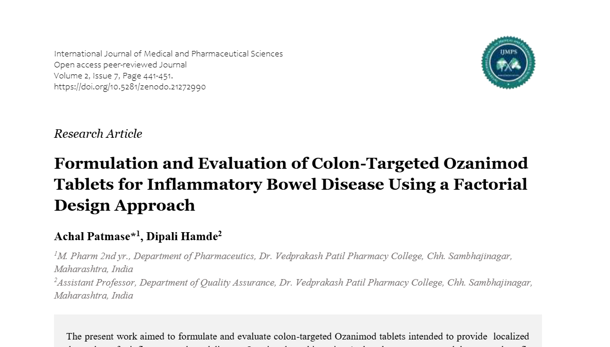 Formulation and Evaluation of Colon-Targeted Ozanimod Tablets for Inflammatory Bowel Disease Using a Factorial Design Approach