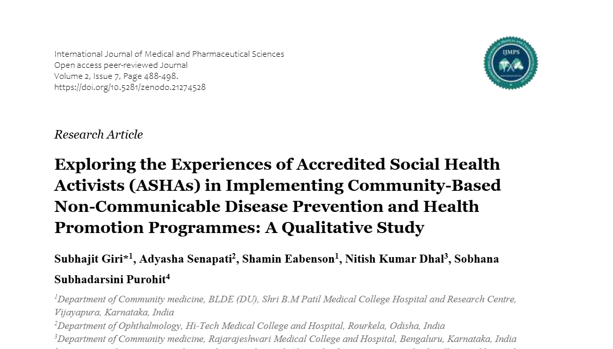 Exploring the Experiences of Accredited Social Health Activists (ASHAs) in Implementing Community-Based Non-Communicable Disease Prevention and Health Promotion Programmes: A Qualitative Study