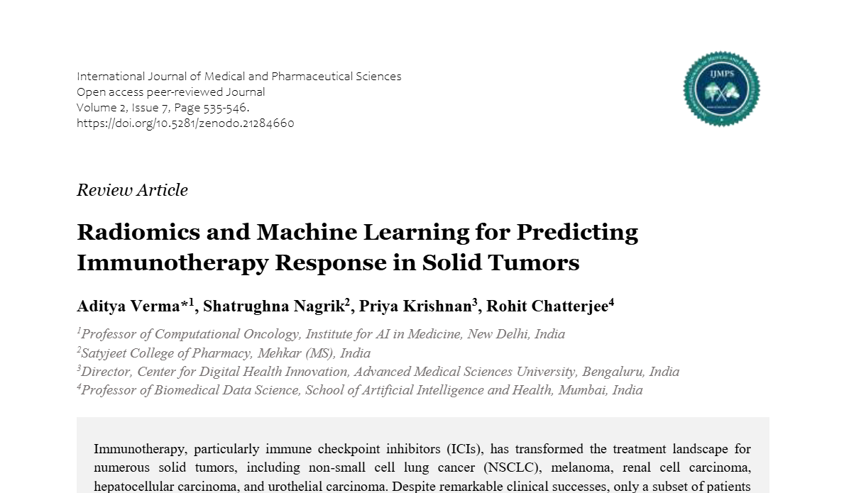 Radiomics and Machine Learning for Predicting Immunotherapy Response in Solid Tumors