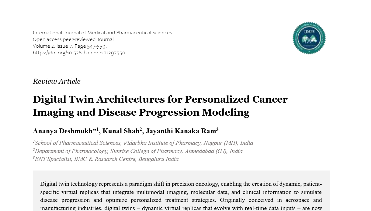 Digital Twin Architectures for Personalized Cancer Imaging and Disease Progression Modeling