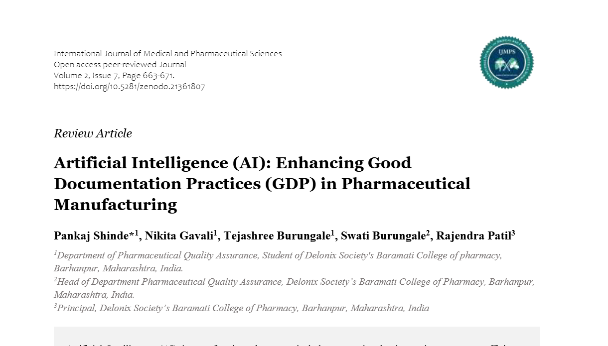 Artificial Intelligence (AI): Enhancing Good Documentation Practices (GDP) in Pharmaceutical Manufacturing