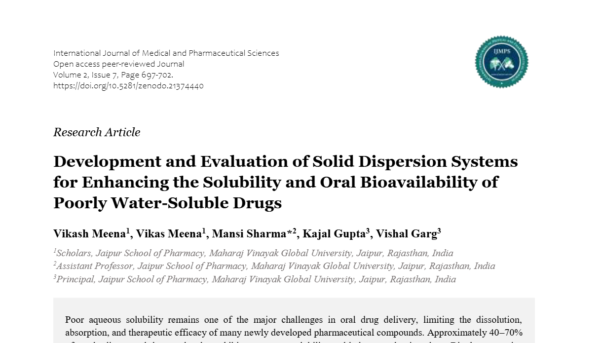 Development and Evaluation of Solid Dispersion Systems for Enhancing the Solubility and Oral Bioavailability of Poorly Water-Soluble Drugs