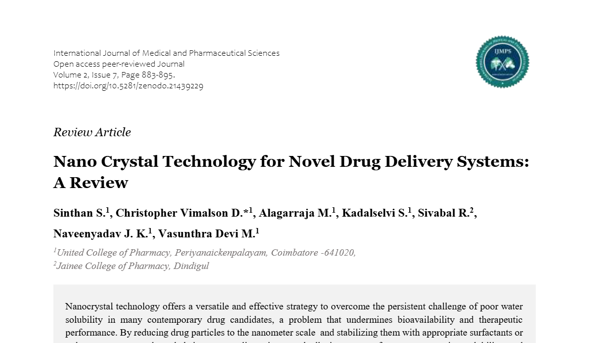 Nano Crystal Technology for Novel Drug Delivery Systems: A Review