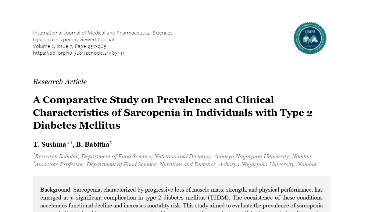 A Comparative Study on Prevalence and Clinical Characteristics of Sarcopenia in Individuals with Type 2 Diabetes Mellitus