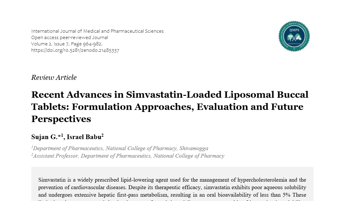 Recent Advances in Simvastatin-Loaded Liposomal Buccal Tablets: Formulation Approaches, Evaluation and Future Perspectives