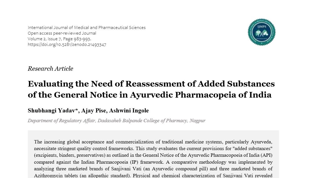 Evaluating the Need of Reassessment of Added Substances of the General Notice in Ayurvedic Pharmacopeia of India