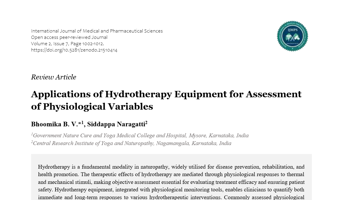 Applications of Hydrotherapy Equipment for Assessment of Physiological Variables