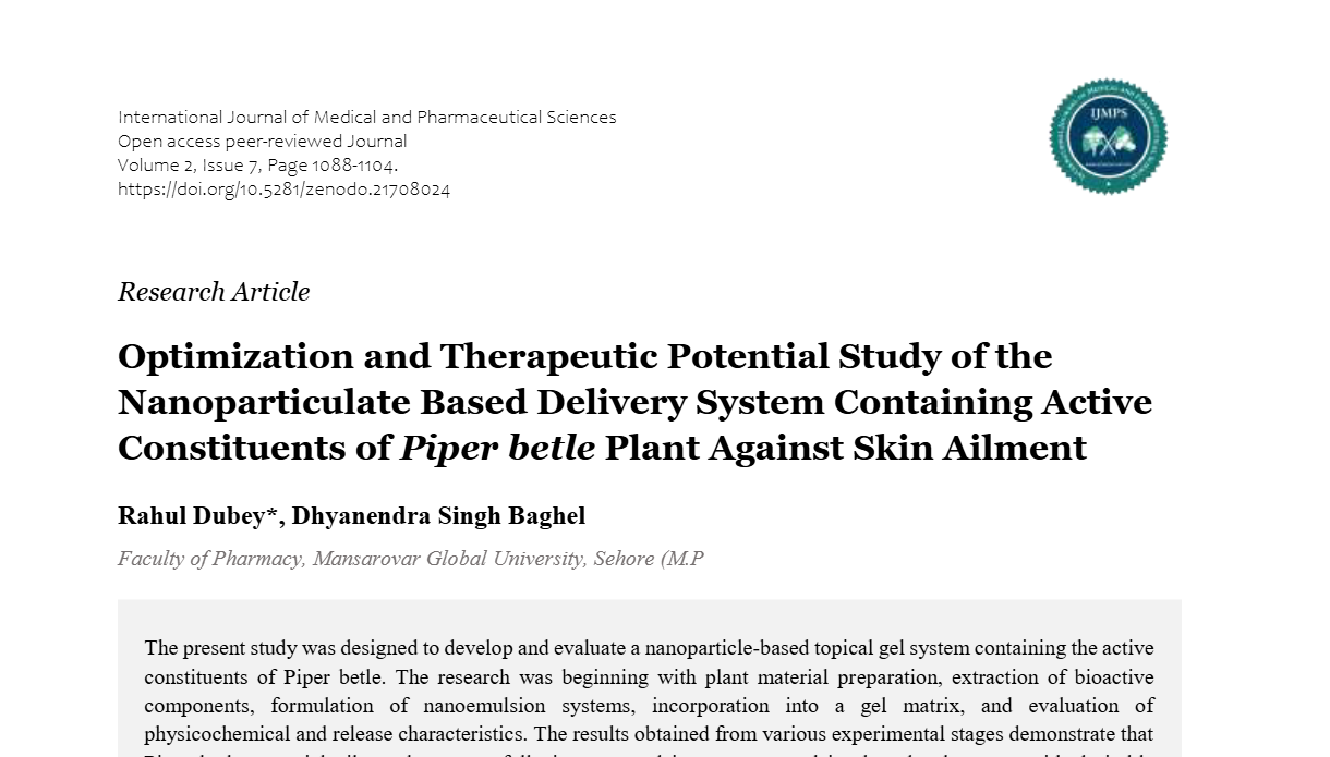 Optimization and Therapeutic Potential Study of the Nanoparticulate Based Delivery System Containing Active Constituents of Piper betle Plant Against Skin Ailment