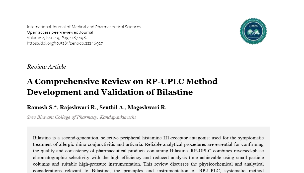 A Comprehensive Review on RP-UPLC Method Development and Validation of Bilastine