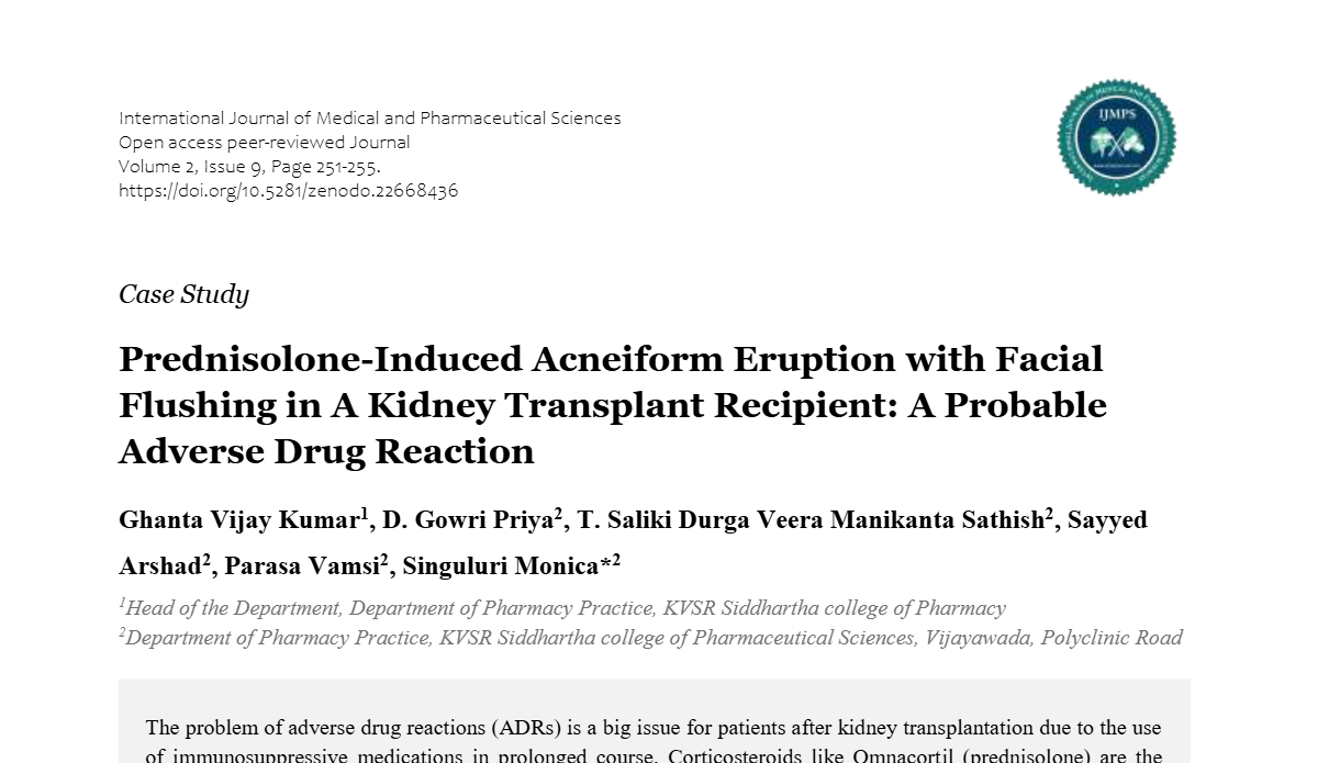 Prednisolone-Induced Acneiform Eruption with Facial Flushing in A Kidney Transplant Recipient: A Probable Adverse Drug Reaction