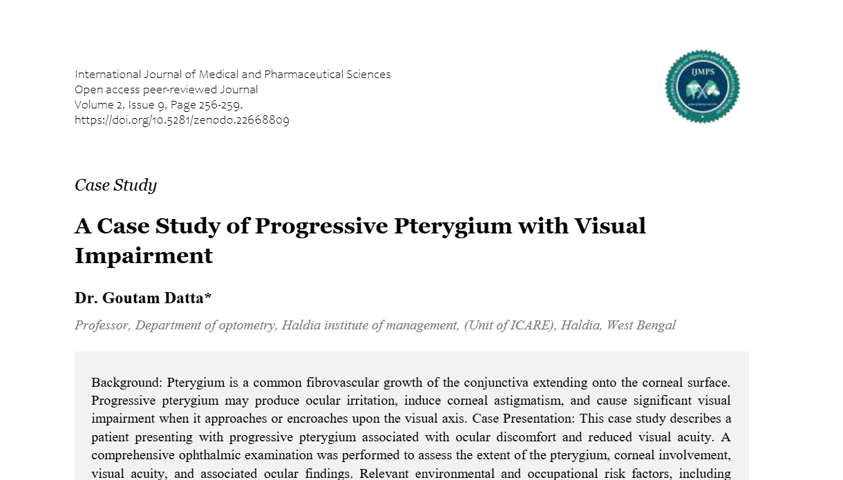 A Case Study of Progressive Pterygium with Visual Impairment