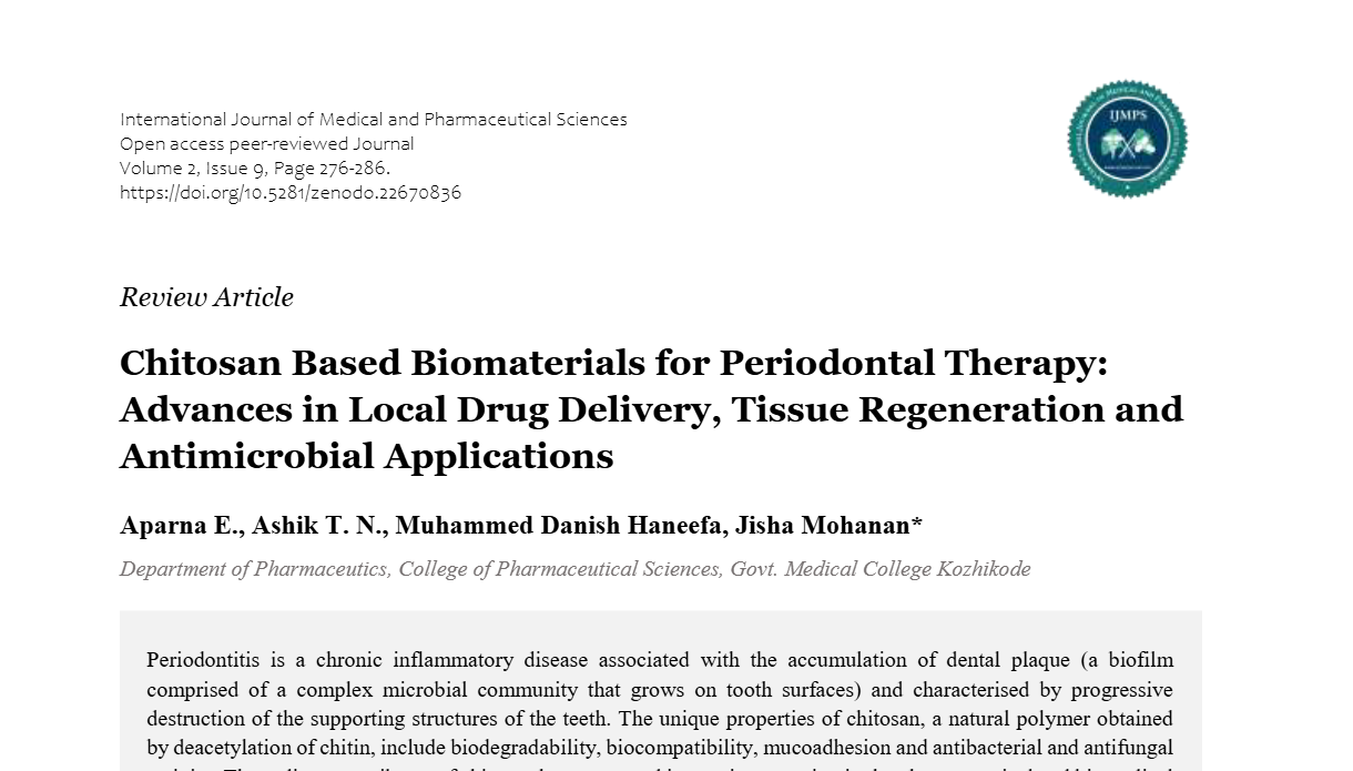 Chitosan Based Biomaterials for Periodontal Therapy: Advances in Local Drug Delivery, Tissue Regeneration and Antimicrobial Applications