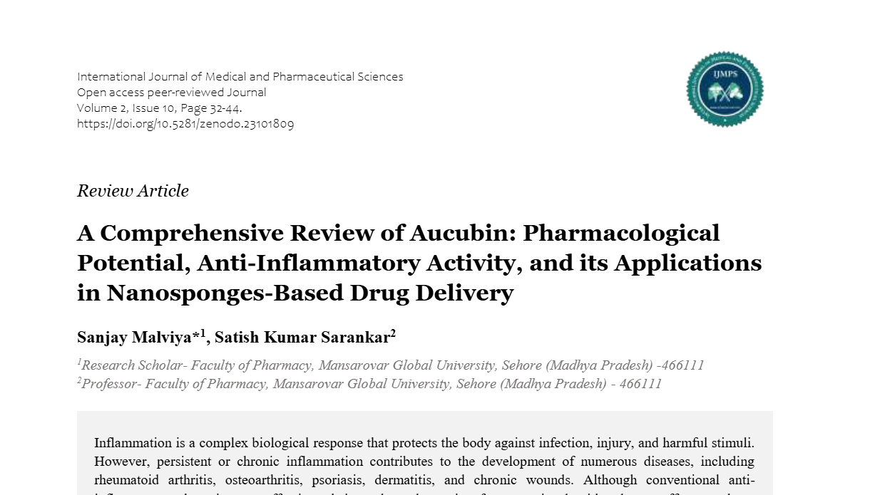 A Comprehensive Review of Aucubin: Pharmacological Potential, Anti-Inflammatory Activity, and its Applications in Nanosponges-Based Drug Delivery