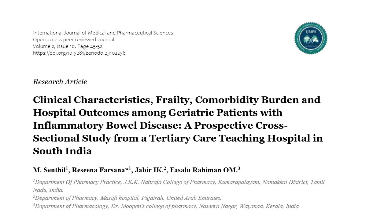 Clinical Characteristics, Frailty, Comorbidity Burden and Hospital Outcomes among Geriatric Patients with Inflammatory Bowel Disease: A Prospective Cross-Sectional Study from a Tertiary Care Teaching Hospital in South India