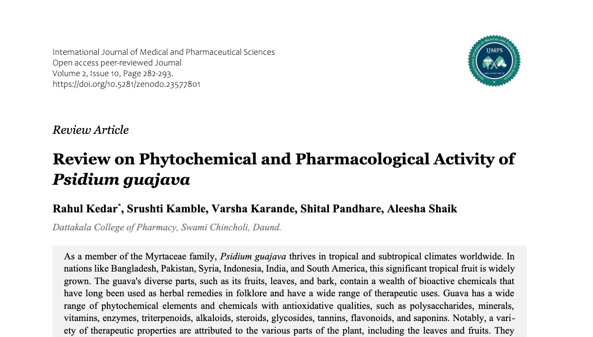 Review on Phytochemical and Pharmacological Activity of Psidium guajava