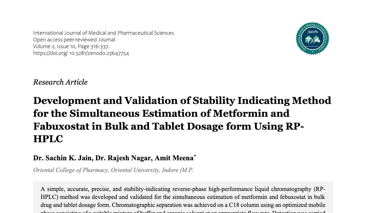 Development and Validation of Stability Indicating Method for the Simultaneous Estimation of Metformin and Fabuxostat in Bulk and Tablet Dosageform Using RP-HPLC